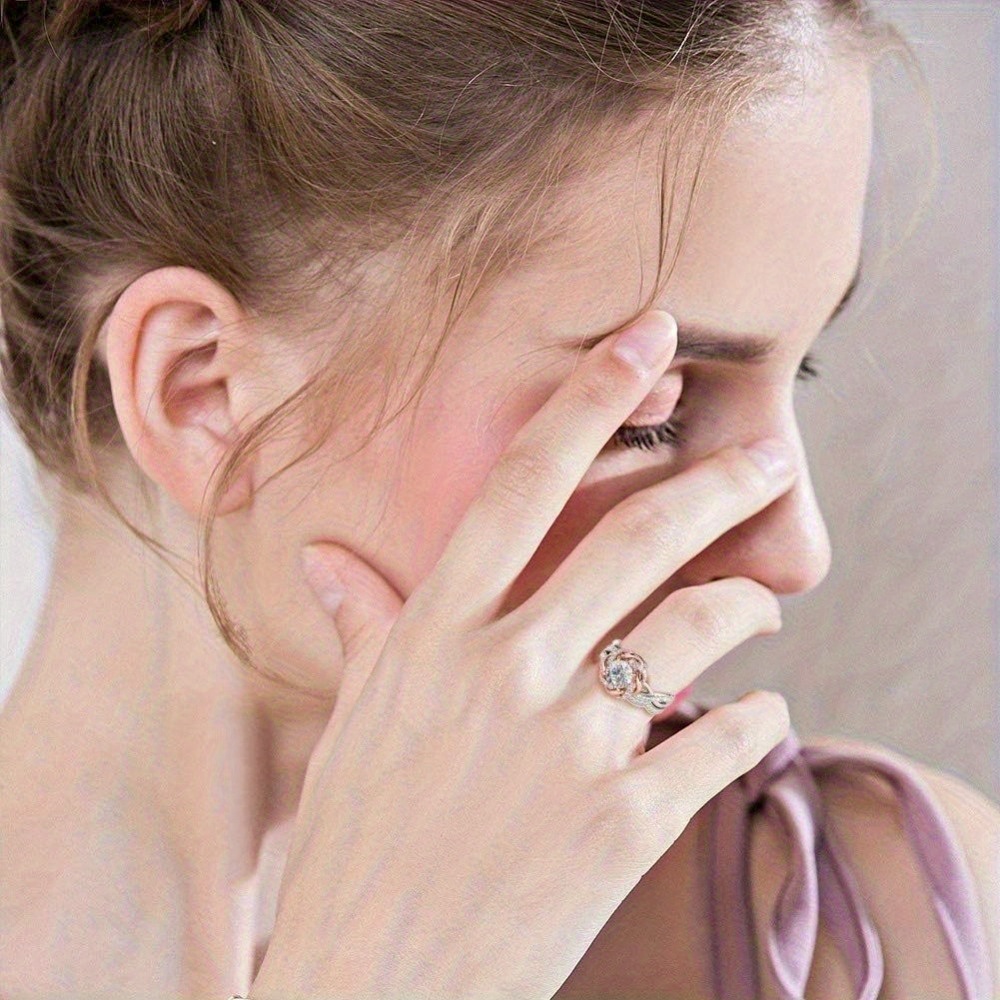 Halo Solitaire Engagement Rings for Women Sterling Silver Floral Flower Rings Rose Gold Plated Moissanite Ring Round Cut Bridal Ring Set Anniversary Promise Rings for Her - Image 8