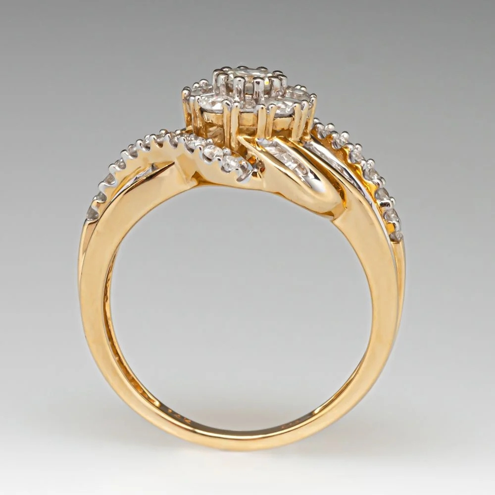 Luxury Wedding EngaSynthetic Gemstoneent Lover's Ring Women's Eternal Ring Synthetic White Cubic Synthetic Zirconia Flower Cross Ring for Women Elegant Golden Color Jewelry for Casual Attire, Parties & Special Occasions, Wedding Accessories, Party - Image 3