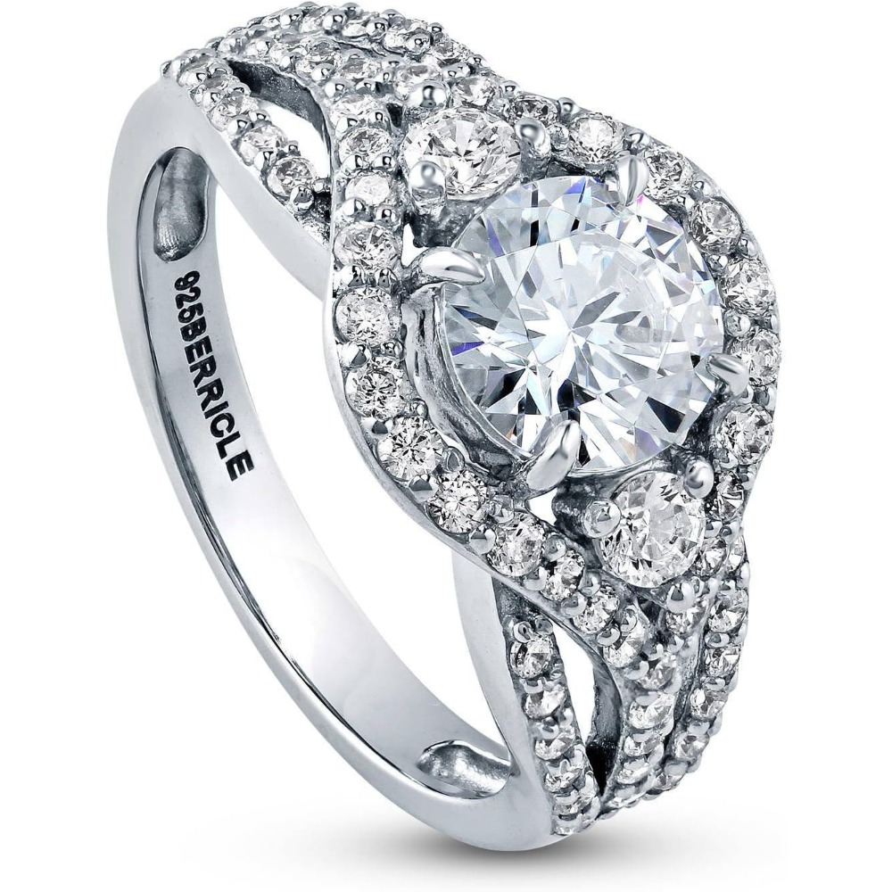 Sterling Silver 3-Stone CZ Wedding Engagement Rings for Women, Stackable Cubic Ring - Clear, Sapphire Blue Colors, 1-3pcs Set - Image 3