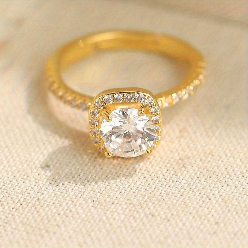 1pc 0.5-1.05 Carat Brilliant Round Cut Laboratory-created Simulated Stone of D Color and VS Clarity Ring | 18K Golden Plated, 925 Silver, Elegant and Easy Style, Ideal for Wedding and Valentine'S Day Gifts, Perfect for Women