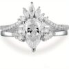 Statement Ring - Excellent Pear Cut 1.50 Carat Genuine Moissanite Wedding Set - Proposal Ring - 925 Sterling Silver Bridal Rings - Vintage Engagement Bridal Set Ring - Marquise Moissanite Wedding Band - Promise Ring for Women