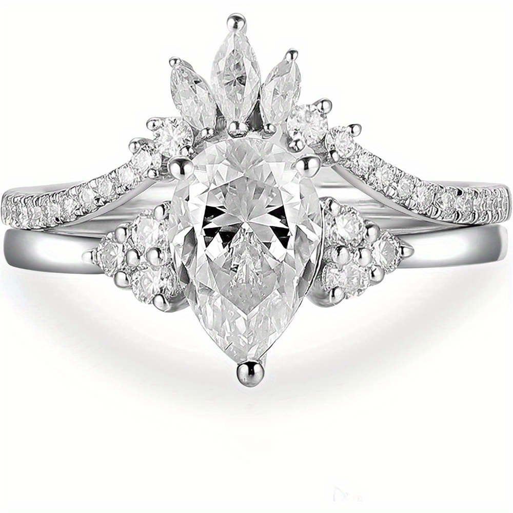 Statement Ring - Excellent Pear Cut 1.50 Carat Genuine Moissanite Wedding Set - Proposal Ring - 925 Sterling Silver Bridal Rings - Vintage Engagement Bridal Set Ring - Marquise Moissanite Wedding Band - Promise Ring for Women