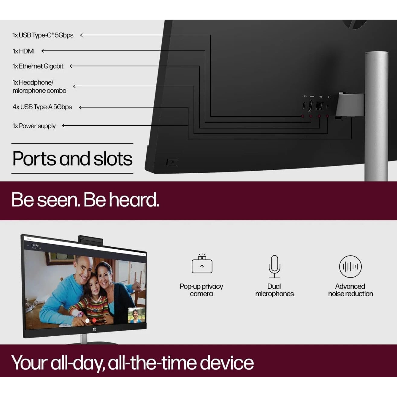 HP All-in-One Desktop Computer, 27" FHD Touch Screen, Intel 12-core Ultra 7 155U(Up to 4.8 GHz), Intel IrisX Graphics, 64 GB DDR5, 4 TB SSD, Wired KB& Mouse, Windows 11 Pro, w/RH-Accessories, Home Office, Workstation Setup, Compact Desktop, Sleek - Image 2