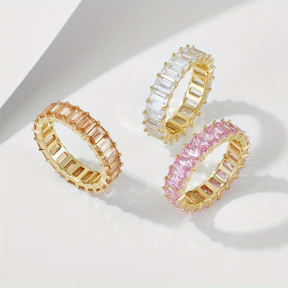 Personalized Hip Hop Rectangular Color Zirconia Sterling Silver Ring Hipster Hiphop Hot Ring Jewelry