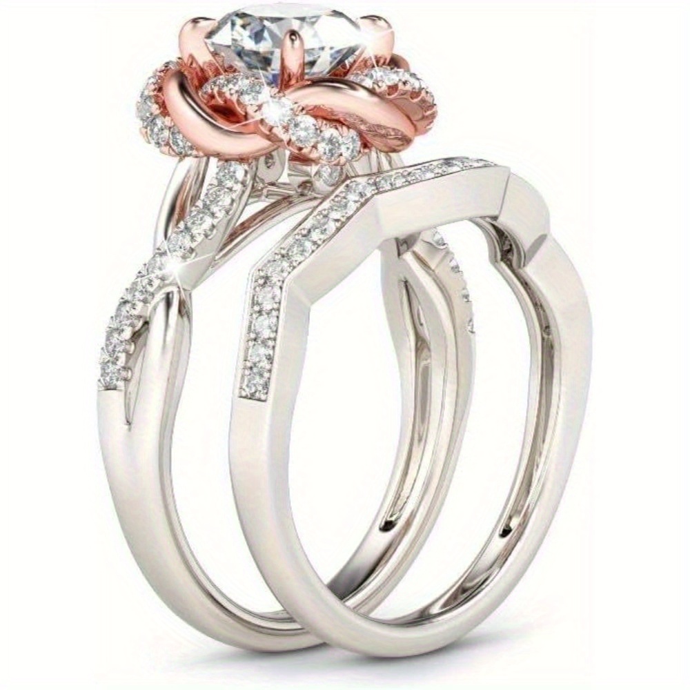 Halo Solitaire Engagement Rings for Women Sterling Silver Floral Flower Rings Rose Gold Plated Moissanite Ring Round Cut Bridal Ring Set Anniversary Promise Rings for Her - Image 2