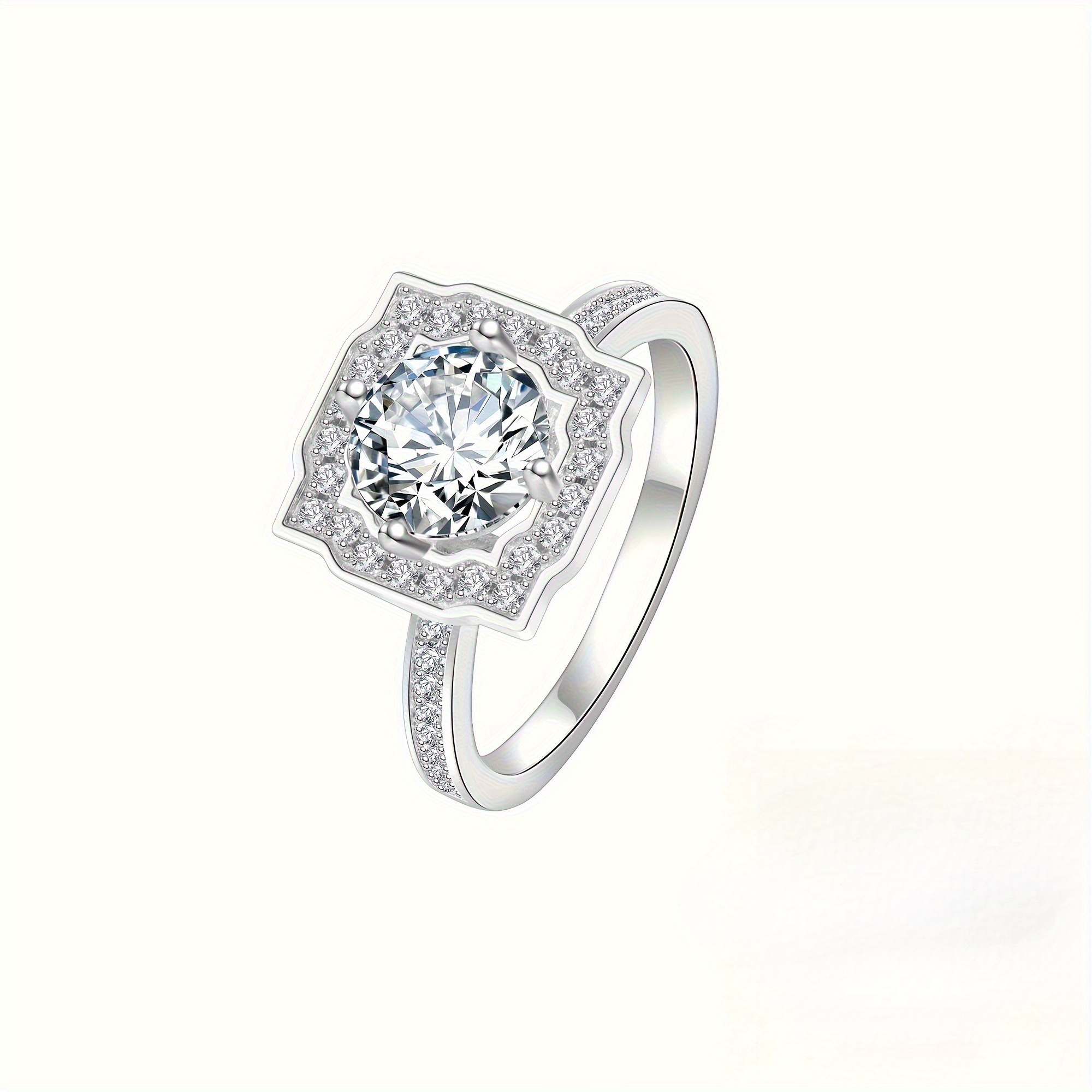 2.3g Lab-created Diamond 1pc 1~1.05 Carat 925 Silver Laboratory-Lab-created Diamond of D Color and VS Clarity Halo Ring, Elegant 925 Silver Temperament Wedding Ring Jewelry for Daily Wear - Image 3