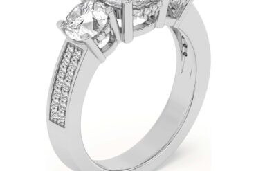 Silver 925 Setting 1-6 Carat Round Four-Prong Setting Triple-Stone Moissanite Ring Engagement/Anniversary/Wedding Ring Women'S Promise Ring Wedding Christmas Gift Birthday Gift Valentine'S Day Gift Love Lasts Forever