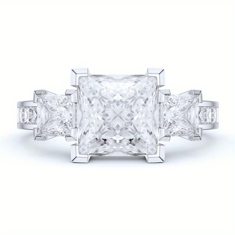 1pc s925 silver Three Stones All Princess Cut Genuine Moissanite Engagement Ring 2CT Main Stone, Proposal Gift, Elegant Design, Fine Craftsmanship, Statement Ring, Gemstone Ring, Gift Shoppers, Fashion Enthusiasts - Image 6