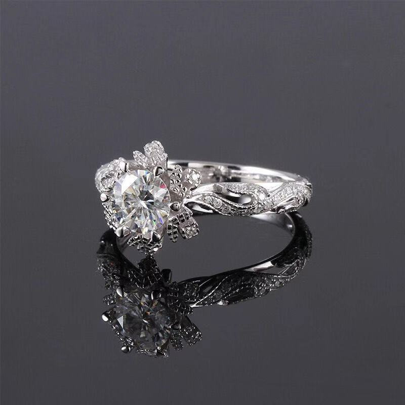 Women's Engagement Ring - Lab-Moissanite Wedding Band with Floral-like side Stones, Vintage Halo Setting, Elegant Anniversary Proposal Jewelry Gift for Women (Moissanite-Like Brilliance), Special Occasion Jewelry, Sophisticated Ring Design - Image 5