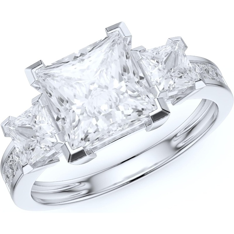 1pc s925 silver Three Stones All Princess Cut Genuine Moissanite Engagement Ring 2CT Main Stone, Proposal Gift, Elegant Design, Fine Craftsmanship, Statement Ring, Gemstone Ring, Gift Shoppers, Fashion Enthusiasts - Image 2