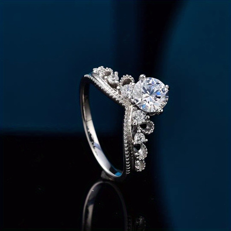 2.7g Lab-created Diamond 1pc 1~1.05 Carat 925 Sterling Silver Lab-created Diamond of D Color and VS Clarity Round Cut Crown Design Ring, Clothing Accessories Jewelry Gifts for Your Lover - Image 2