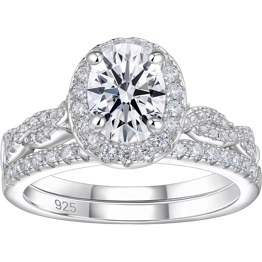 Newshe Jewellery Moissanite Wedding Sets for Women 925 Silver Bridal Set Oval Engagement Ring Sets Promise Eternity Size 5-10