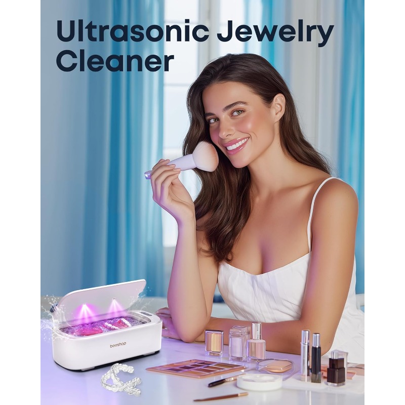 Professional Soundwave technology Jewelry Cleaner 19oz 48Khz Ring Cleaner Soundwave technology Machine with Degas Function 30W Sonic Cleaner for Jewelry Eyeglasses Necklaces Retainers Dentures Watch Strap White - Image 8