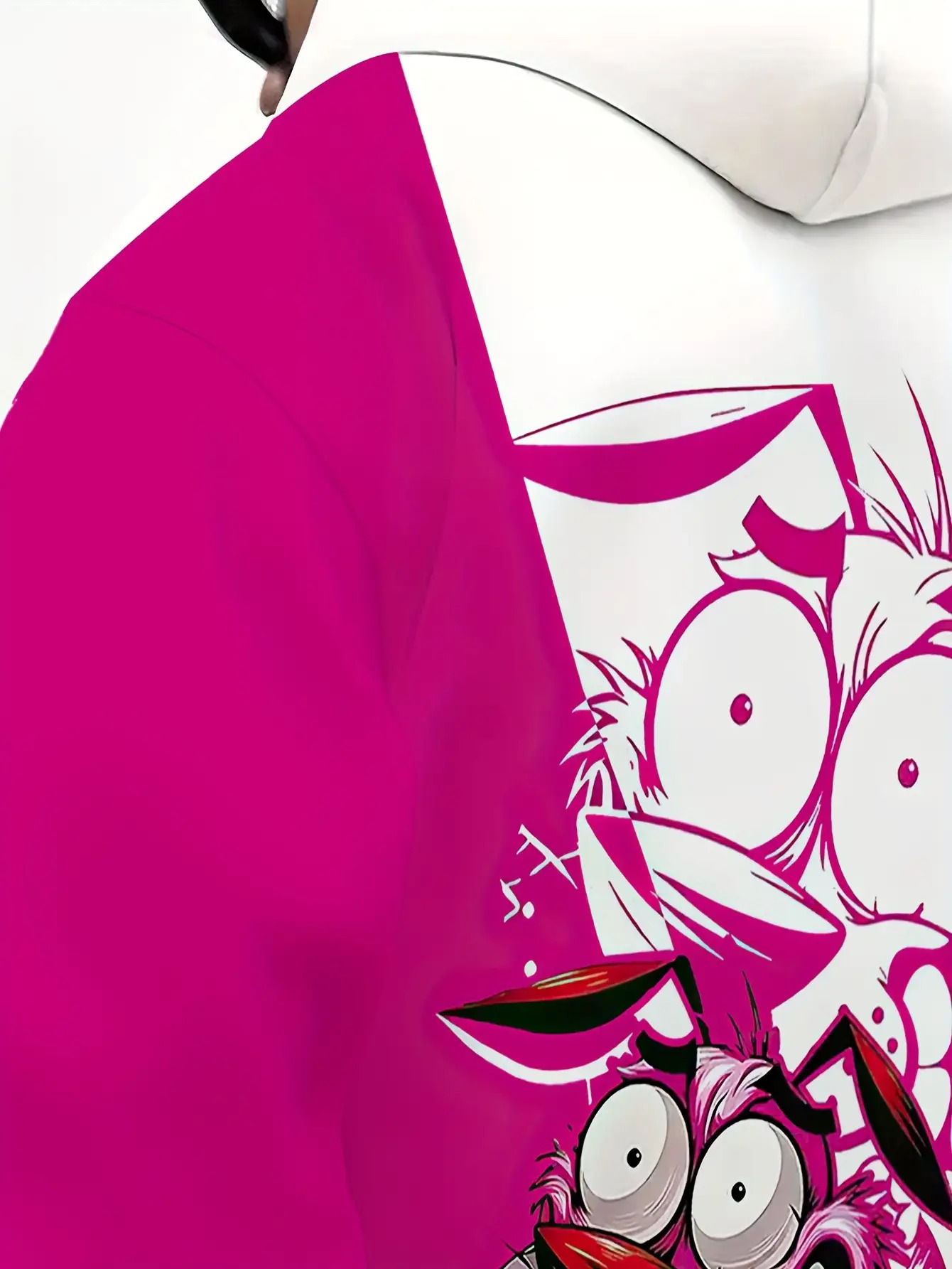 Men's Oversized 3D Graffiti Print Hoodie with Pink/White/Yellow/Black Dog & Daffy Duck-Inspired Back Print - Loose Fit Streetwear Pullover, Kangaroo Pocket, Machine Washable Casual Sweatshirt, PLUS SIZE - Image 5