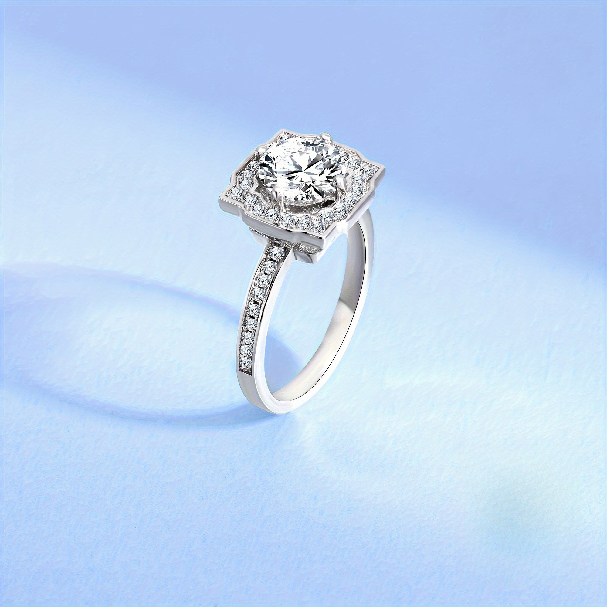 2.3g Lab-created Diamond 1pc 1~1.05 Carat 925 Silver Laboratory-Lab-created Diamond of D Color and VS Clarity Halo Ring, Elegant 925 Silver Temperament Wedding Ring Jewelry for Daily Wear - Image 2