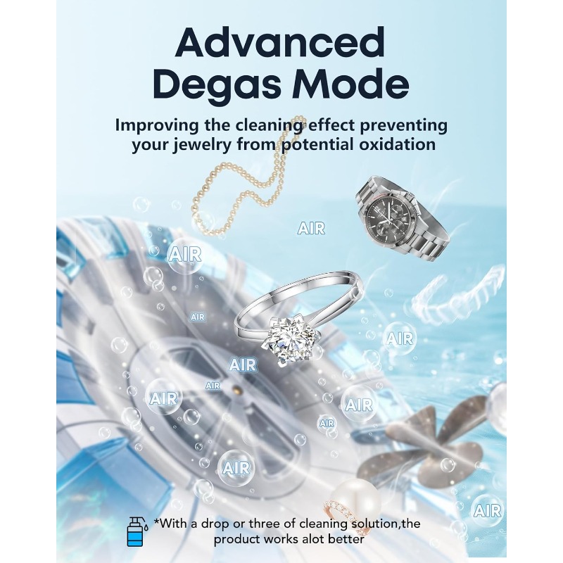 Professional Soundwave technology Jewelry Cleaner 19oz 48Khz Ring Cleaner Soundwave technology Machine with Degas Function 30W Sonic Cleaner for Jewelry Eyeglasses Necklaces Retainers Dentures Watch Strap White - Image 5