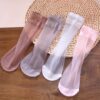 5 Pairs Spring Summer Thin Solid Color Stockings Comfortable Breathable Transparent Casual Color Mid-Tube Socks Suitable for Women's Daily Wear Outdoor Sports Travel