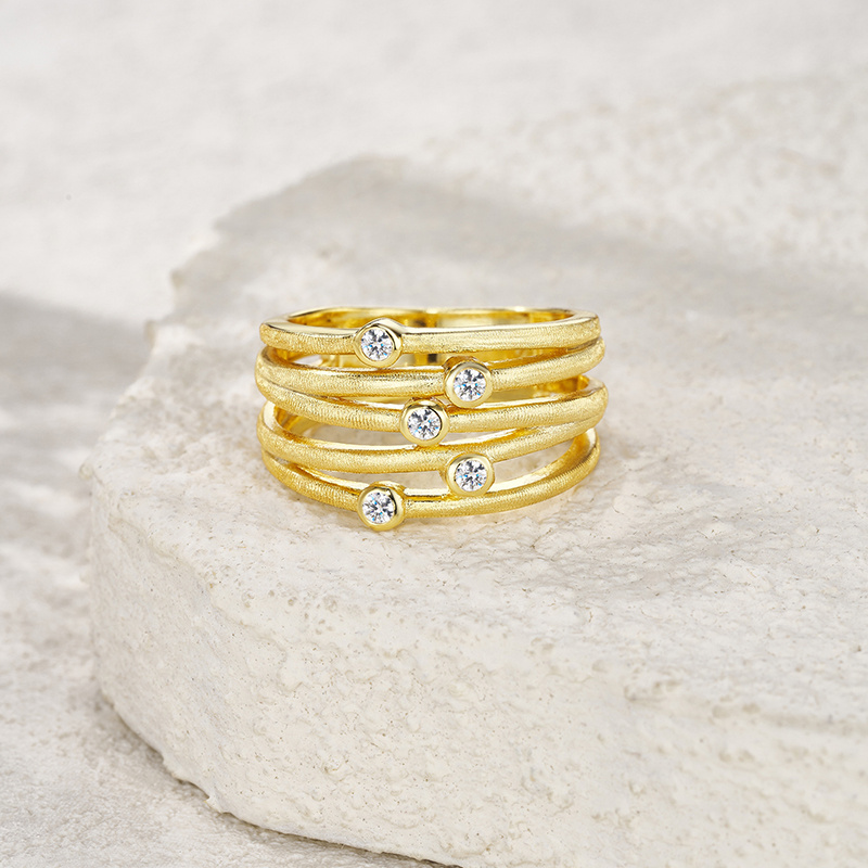 Luxury Birthday Gift Women'S 925 Silvivelli Five-Piece Silica Multi-Layer Golden Plated Hollow Effect Ring | 18K Golden Plated, Moissanite Mosaic, Ideal for Daily and Gift-giving Occasions - Image 5