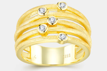 Luxury Birthday Gift Women'S 925 Silvivelli Five-Piece Silica Multi-Layer Golden Plated Hollow Effect Ring | 18K Golden Plated, Moissanite Mosaic, Ideal for Daily and Gift-giving Occasions