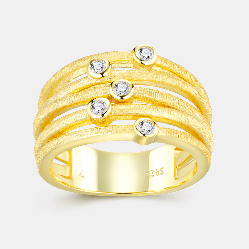 Luxury Birthday Gift Women'S 925 Silvivelli Five-Piece Silica Multi-Layer Golden Plated Hollow Effect Ring | 18K Golden Plated, Moissanite Mosaic, Ideal for Daily and Gift-giving Occasions