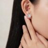 1 Pair Lab-Grown Earrings | Six-Prong Ice Flower Design, D Color VVS1 Clarity, 1 Carat Round Cut, S925 Sterling Silver, Includes IGI Certificate, Suitable for Parties/Travel/Weddings