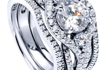 Sterling Silver 3-Stone CZ Wedding Engagement Rings for Women, Stackable Cubic Ring - Clear, Sapphire Blue Colors, 1-3pcs Set