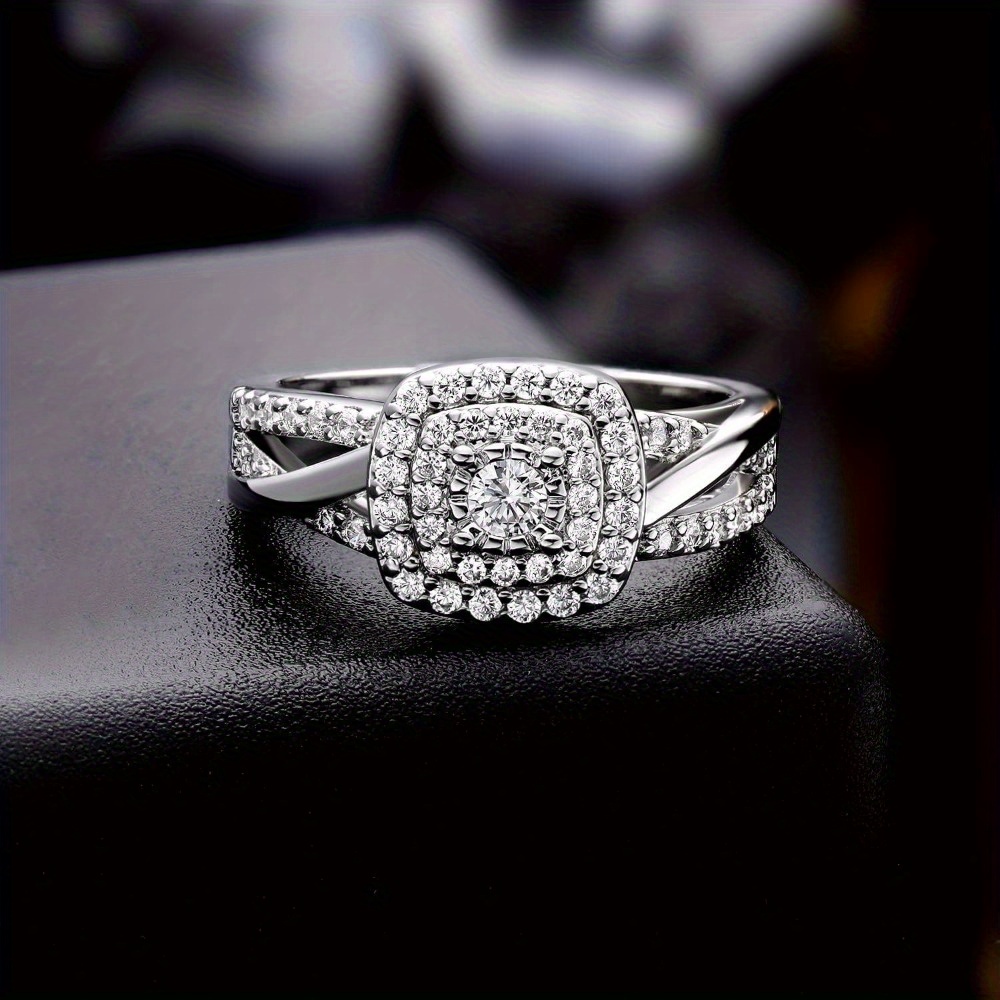 3-in-1 Wedding Band Set: 18K White/Yellow Gold Plated Square Halo Engagement Ring, Eternity Band & Promise Ring for Women - Cubic - Wedding, Affordable Luxury Anniversary Gift Set - Image 7