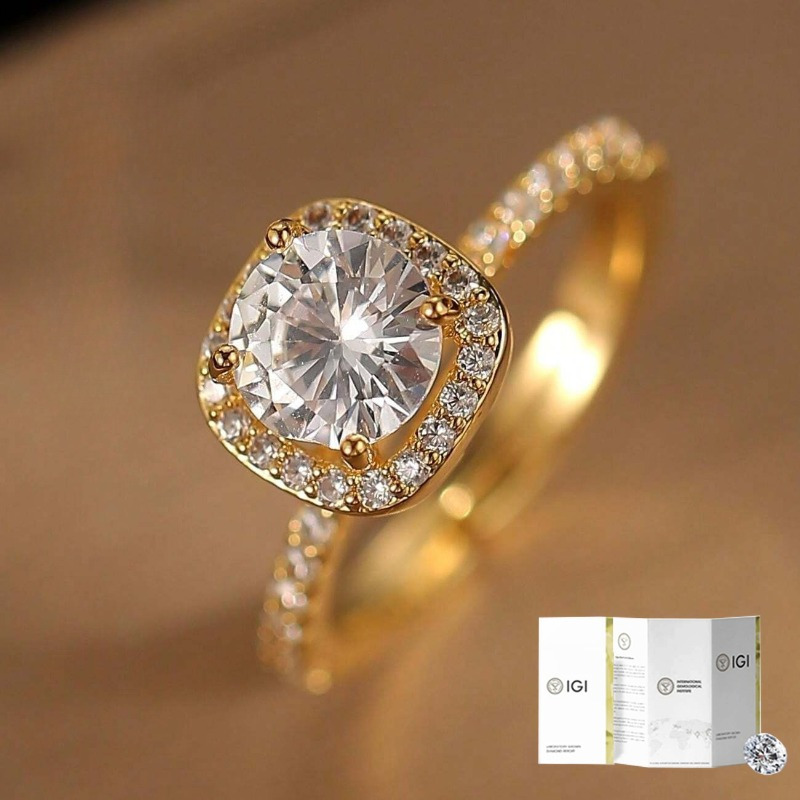 1pc 0.5-1.05 Carat Brilliant Round Cut Laboratory-created Simulated Stone of D Color and VS Clarity Ring | 18K Golden Plated, 925 Silver, Elegant and Easy Style, Ideal for Wedding and Valentine'S Day Gifts, Perfect for Women - Image 2