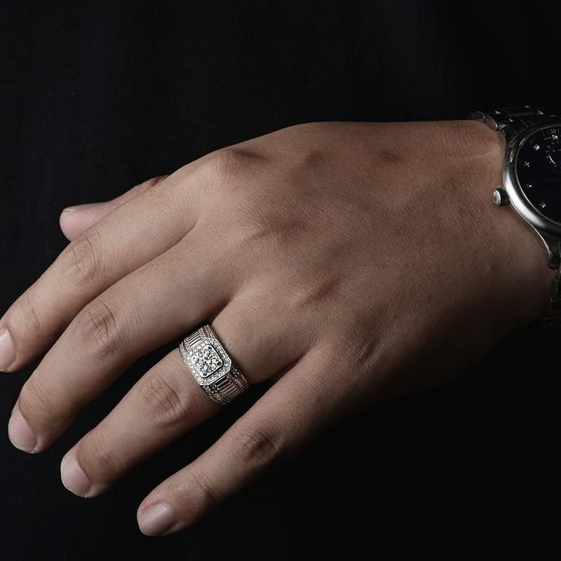 1pc 925 Silver Men's Wedding Ring - 1Ct ideal Cut Natural Ring, D color VVS1 Clarity - a fine token of love and commitment - the ideal gift for engagements, anniversaries and Father's Day - Image 2