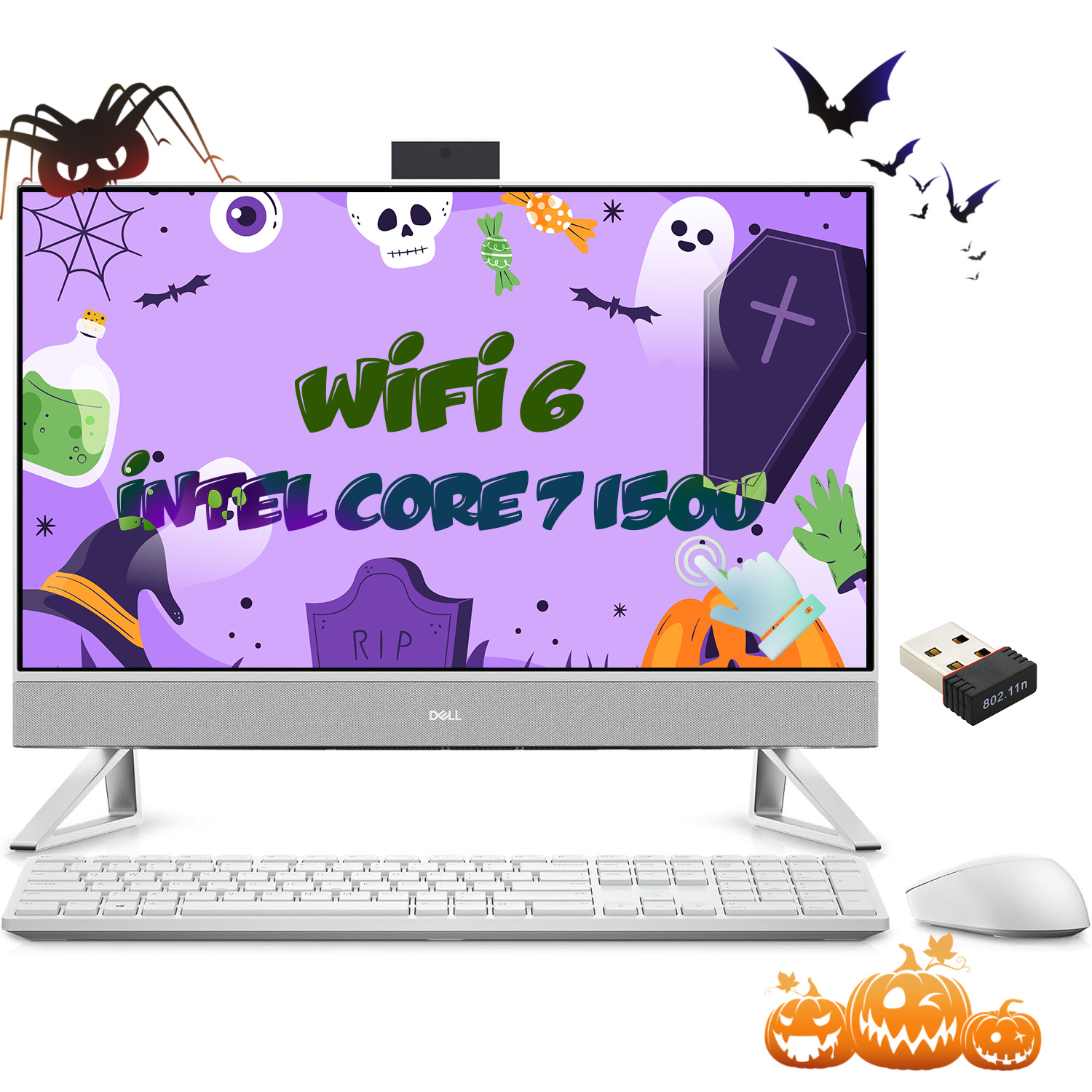 Dell Inspiron 27-inch All-in-One Desktop Computer, 27" FHD Touchscreen, Intel Core 7 150U, 64GB RAM, 4TB SSD, NVIDIA GeForce MX570A, Wi-Fi 6, Windows 11 Home, with WiFi Adapter, Home Office, Business Computer, Compact Desktop, Sleek Design