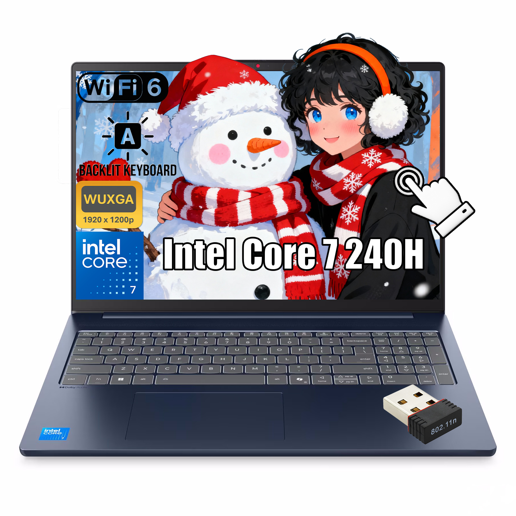 Lenovo Slim 5 Business Laptop | 16" WUXGA Touchscreen, Intel Core i7-240H, 64GB DDR5 RAM, 4TB SSD, Backlit Keyboard, Wi-Fi 6, Windows 11 Home, with WiFi Adapter