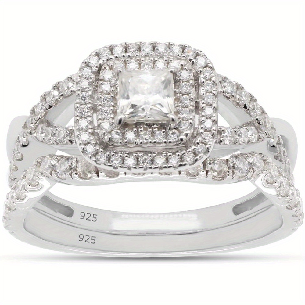 925 Silvery 0.90 Carat Princess & Round Cut Lab Moissanite Infinity Double Halo Engagement Bridal Ring Set In Christmas Gifts, Halloween Jewelry, Best Gifts for Good Friends, Holiday Gifts, Romantic Presents, Infinity Design, Elegant Jewelry, Highquality Plating, Labcreated Gemstone, Moissanite Ring, Halo Ring, Engaged Couples, Jewelry Lovers - Image 5
