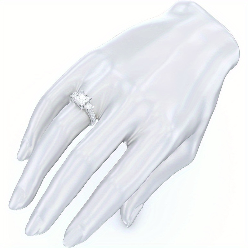 1pc s925 silver Three Stones All Princess Cut Genuine Moissanite Engagement Ring 2CT Main Stone, Proposal Gift, Elegant Design, Fine Craftsmanship, Statement Ring, Gemstone Ring, Gift Shoppers, Fashion Enthusiasts - Image 5