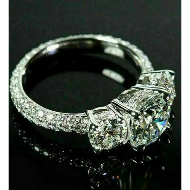 1pc S925 Silver Ring with 3-Carat Moissanite | Suitable for Daily Parties, Birthdays, and Anniversaries, 18K Golden Plated, Chunky Style - Image 2