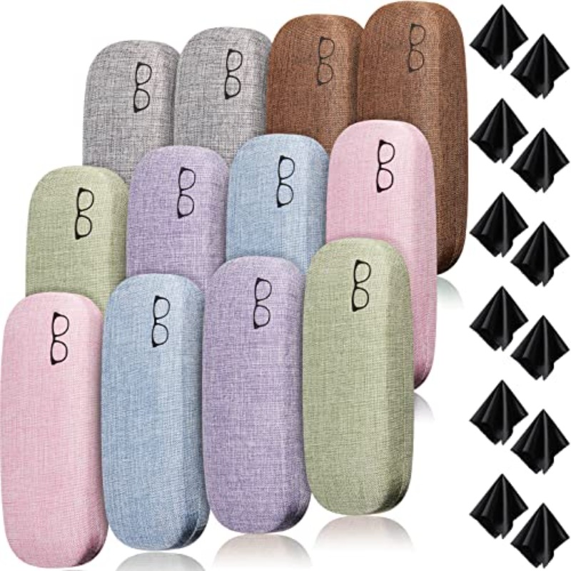 24pcs Bulk Pack Heavy-Duty Hard Eyeglass Case Set with Cleaning Cloth - Metal & Glasses Protector Case, 6 Colors (//Cyan///) + 12 Cloth Pack - Spring-Action Cover for Fashion Glasses, Reading Glasses - Image 3
