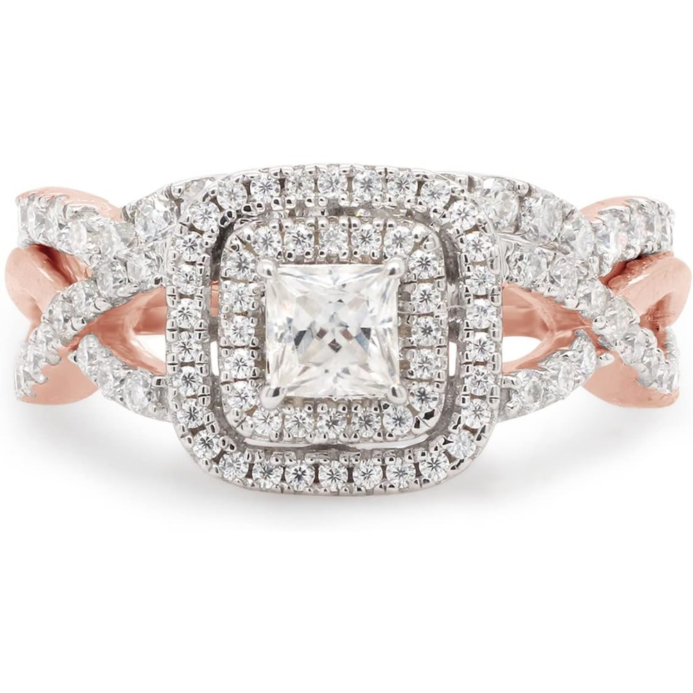 925 Silvery 0.90 Carat Princess & Round Cut Lab Moissanite Infinity Double Halo Engagement Bridal Ring Set In Christmas Gifts, Halloween Jewelry, Best Gifts for Good Friends, Holiday Gifts, Romantic Presents, Infinity Design, Elegant Jewelry, Highquality Plating, Labcreated Gemstone, Moissanite Ring, Halo Ring, Engaged Couples, Jewelry Lovers - Image 11