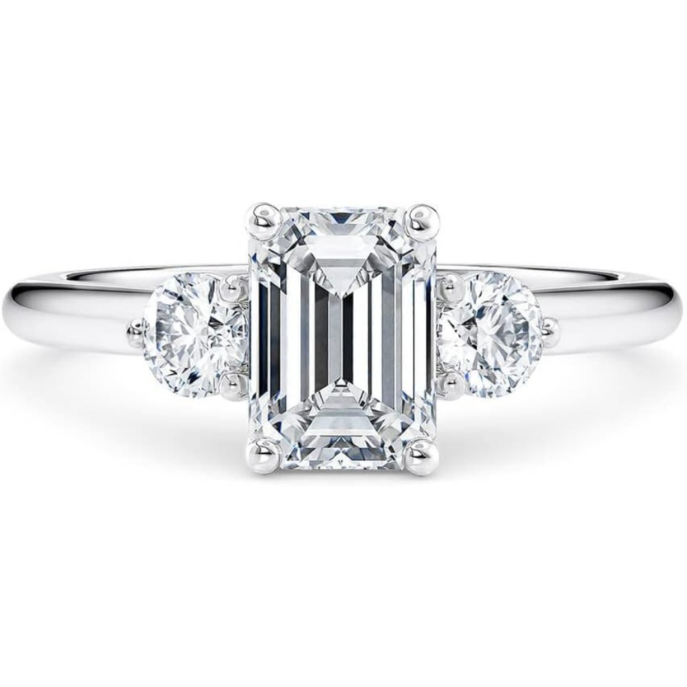 Engagement Ring 1CT/2CT 3 Stone Emerald Cut Moissanite Engagement Rings for Women S925 Sterling Silver Free Engraving