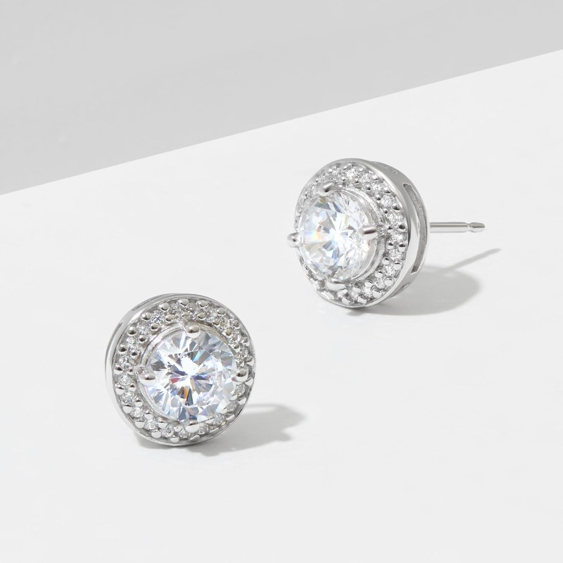 1pair 2pcs S925 Sterling Silver Earrings | Lab Grown D Color VVS1 Classic Halo Stud Earrings with IGI Certificate | Ideal for Graduation, Vacation, Christmas, Mother'S Day, Teacher'S Day | Stylish Jewelry Gift - Image 6