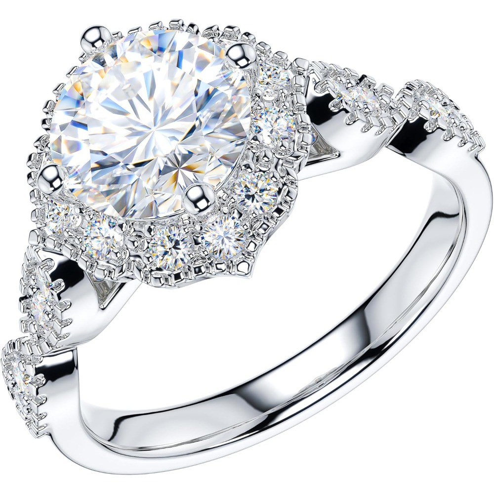 1.5CT Round Cut Genuine Moissanite or Simulated Moissanite Sterling Silver Milgrain Vintage Promise Ring Halo Engagement Ring - Image 2