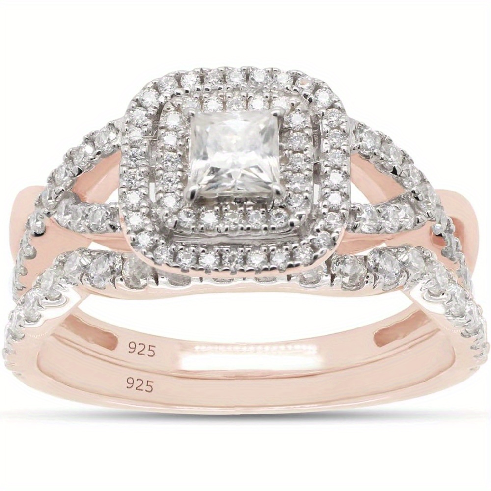 925 Silvery 0.90 Carat Princess & Round Cut Lab Moissanite Infinity Double Halo Engagement Bridal Ring Set In Christmas Gifts, Halloween Jewelry, Best Gifts for Good Friends, Holiday Gifts, Romantic Presents, Infinity Design, Elegant Jewelry, Highquality Plating, Labcreated Gemstone, Moissanite Ring, Halo Ring, Engaged Couples, Jewelry Lovers - Image 3