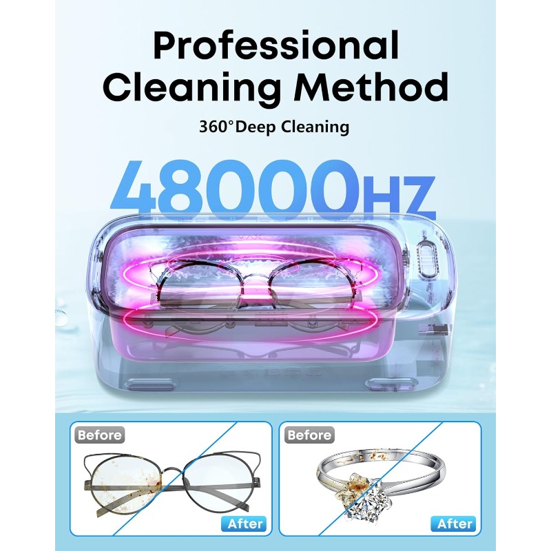 Professional Soundwave technology Jewelry Cleaner 19oz 48Khz Ring Cleaner Soundwave technology Machine with Degas Function 30W Sonic Cleaner for Jewelry Eyeglasses Necklaces Retainers Dentures Watch Strap White - Image 2