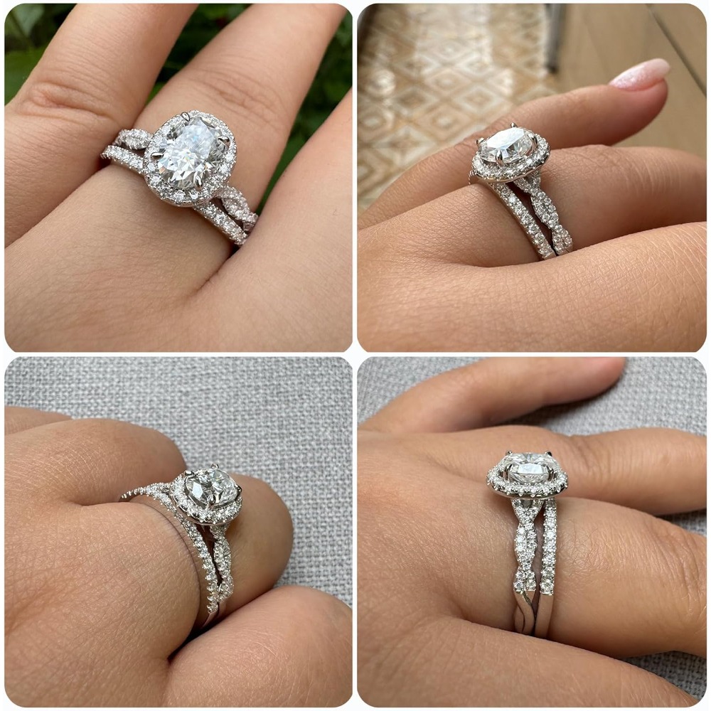 Newshe Jewellery Moissanite Wedding Sets for Women 925 Silver Bridal Set Oval Engagement Ring Sets Promise Eternity Size 5-10 - Image 2
