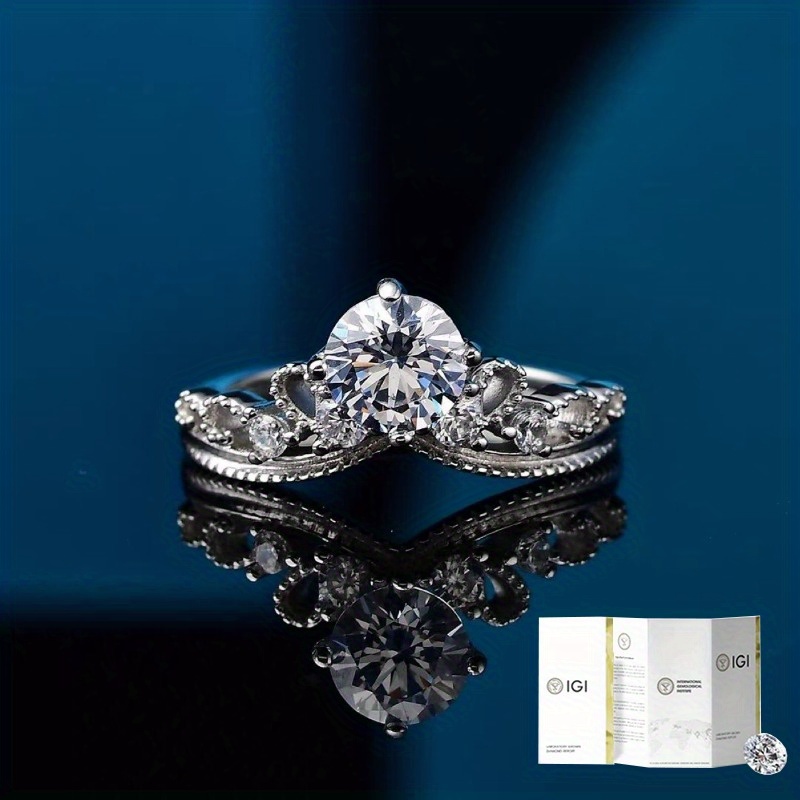 2.7g Lab-created Diamond 1pc 1~1.05 Carat 925 Sterling Silver Lab-created Diamond of D Color and VS Clarity Round Cut Crown Design Ring, Clothing Accessories Jewelry Gifts for Your Lover