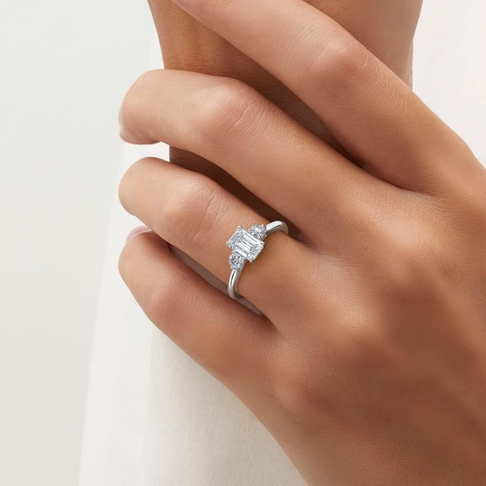Engagement Ring 1CT/2CT 3 Stone Emerald Cut Moissanite Engagement Rings for Women S925 Sterling Silver Free Engraving - Image 6