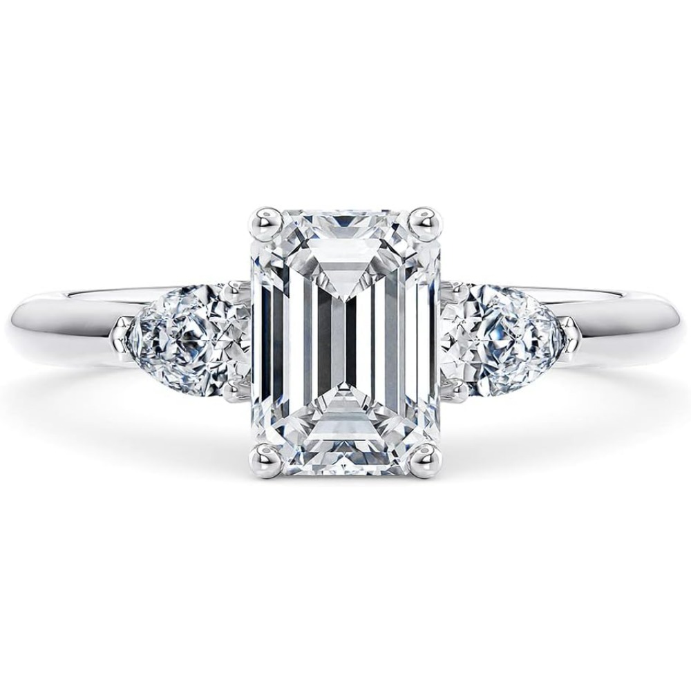 Engagement Ring 1CT/2CT 3 Stone Emerald Cut Moissanite Engagement Rings for Women S925 Sterling Silver Free Engraving - Image 5