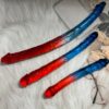 1pc Red and Blue Color-Blocked Jelly Realistic Double-Ended Dildo, Three Sizes Available, Soft and Flexible with Veins and Glans. Suitable for G-Spot and Anal Use, Double-Sided Thickened Adult Sex Toy. Ideal for Women/Men/Couples' Intimate Play